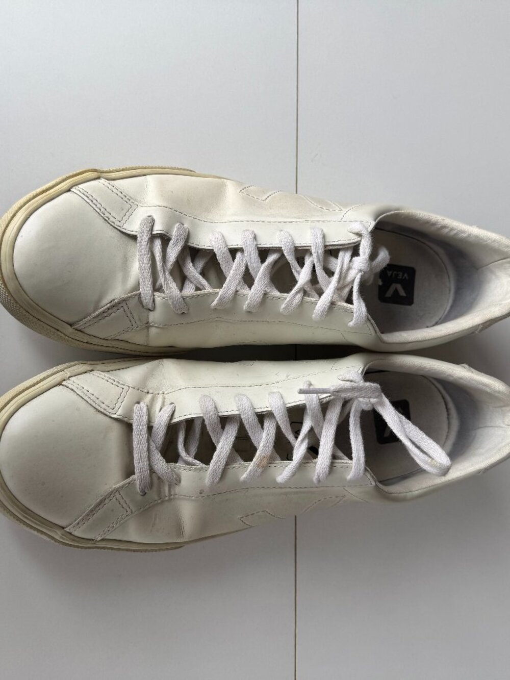 Veja White Men's Sneakers Leather Canvas Upper US 11.5